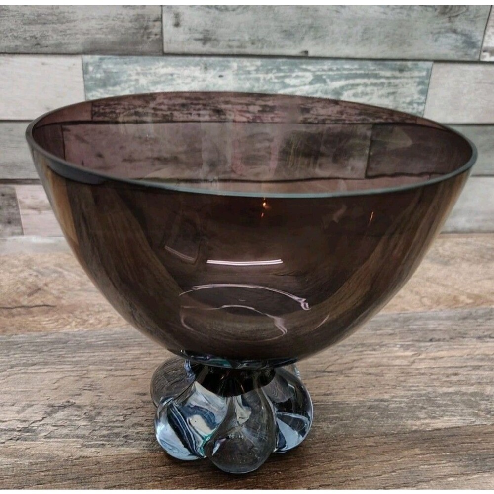 Vintage Amethyst Glass Twisted Compote Footed Candy Fruit Dish 5" High 5.5" Wide